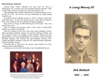 In Loving Memory Of Dick Sulzbach - Kinkade Funeral Chapel