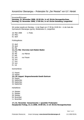 Probenplan für „Der Messias“ von GF Händel - Konzertchor ...