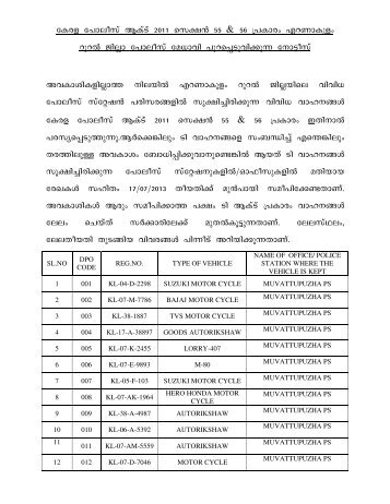 unclaimed vehicles disposal in Ernakulam Rural ... - Kerala Police