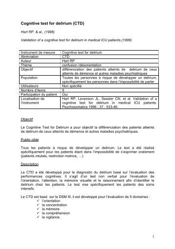 Cognitive test for delirium (CTD)