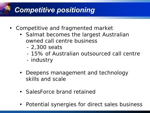 SalesForce acquisition Presentation - Salmat