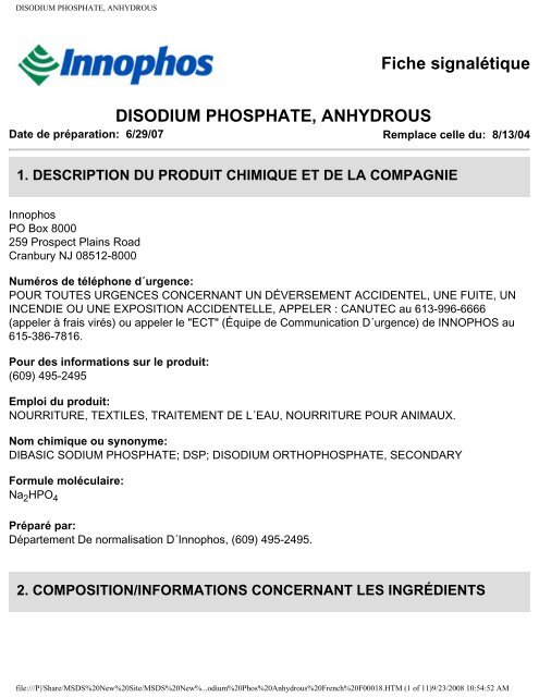 DISODIUM PHOSPHATE, ANHYDROUS - Innophos