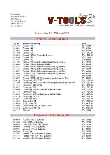 Preisliste Telwin 2007 excel - v-tools