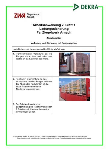 Arbeitsanweisung 2 Blatt 1 Ladungssicherung Fa. Ziegelwerk Arnach