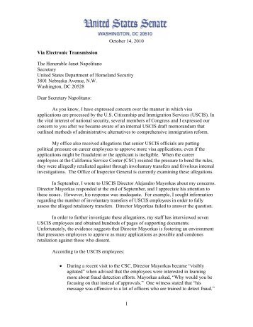 letter - Senator Chuck Grassley