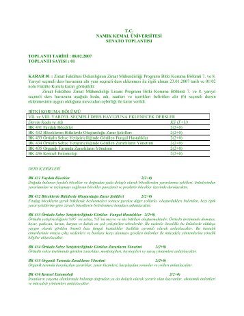 T.C. NAMIK KEMAL ÜNĠVERSĠTESĠ SENATO TOPLANTISI ...
