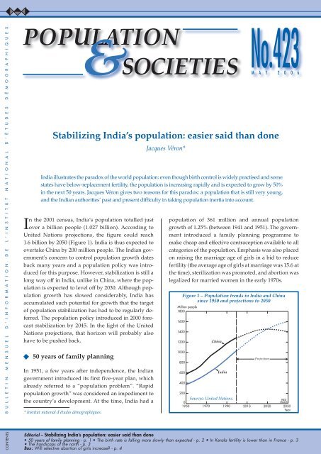 Stabilizing India's population: easier said than done - Ined