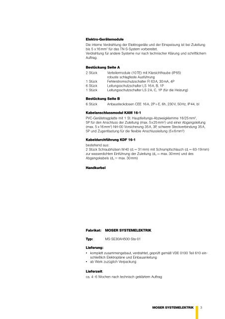 Datenblatt SE 30 AH 500 - Moser Systemelektrik