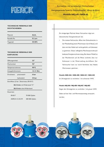 Kartuschen mit keramischen Dichtscheiben Energiesparende Typen ...