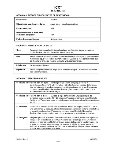 ICX MSDS Sheet - A-dec Inc.