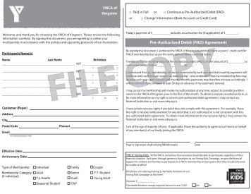 Pre-Authorized Debit (PAD) Agreement - Kingston Family YMCA