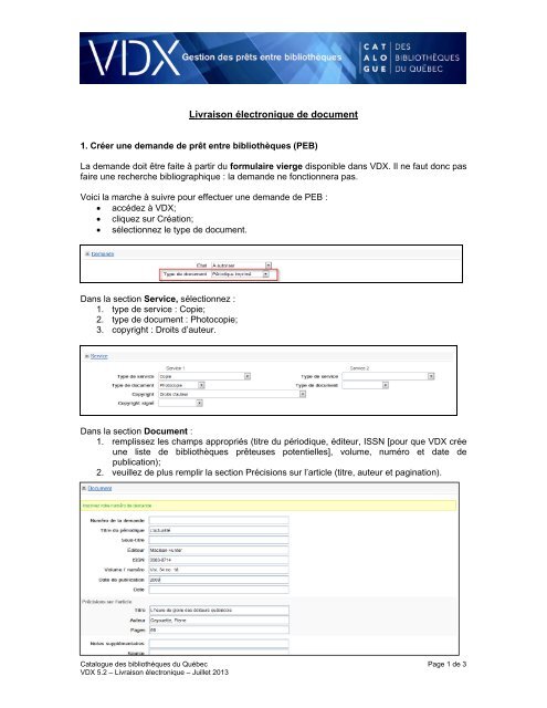Livraison Ã©lectronique de document - Catalogue des bibliothÃ¨ques ...