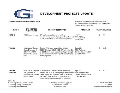 development projects update - Garden Grove