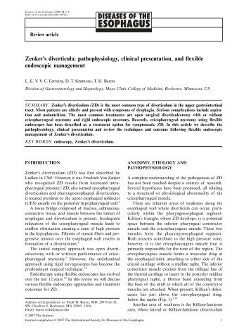 Zenker's diverticula: pathophysiology, clinical presentation, and ...