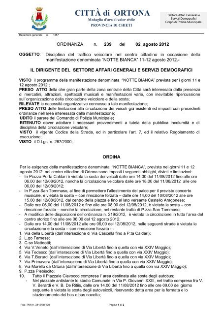 Modello ordinanza sindaco_dirigente - Comune di Ortona