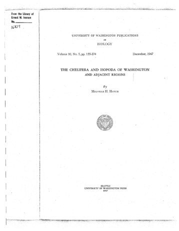 THE CHELIFERA AND ISOPODA OF WASHINGTON AND ...