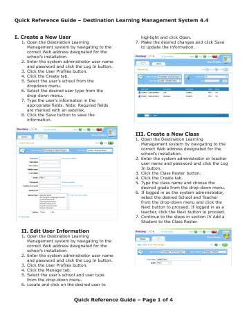 Quick Reference Guide â Destination Learning Management ...