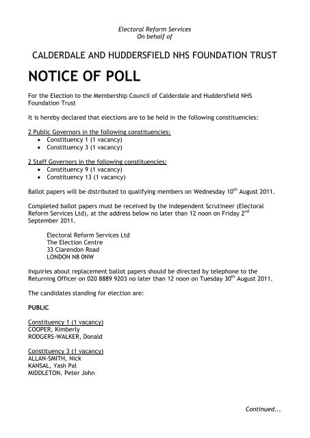 (Electoral Reform Services - Calderdale and Huddersfield NHS ...