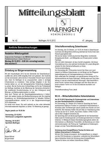 21.10.2012 Freitag - Abend - Gemeinde Mulfingen