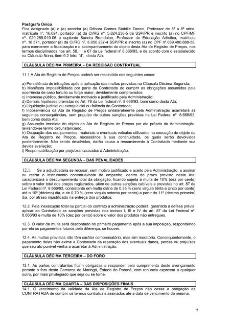 Ata de Registro de PreÃ§os 052/2011 - MaringÃ¡ - Estado do ParanÃ¡