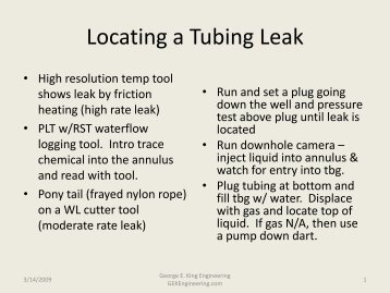 Locating a Tubing Leak - George E King Petroleum Engineering Oil ...