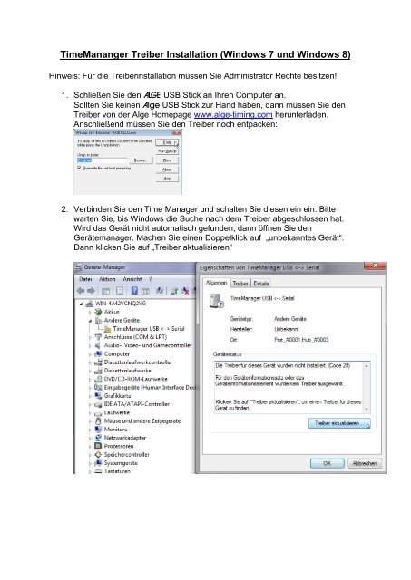 TimeMananger Treiber Installation (Windows 7 und ... - Alge-Timing