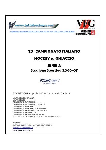 Serie "A1" 06-07: Statistiche dei soli play-offs - Tuttohockey