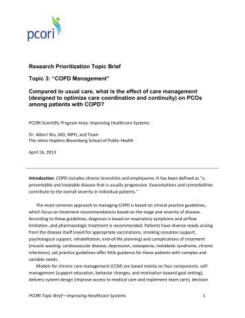 Research Prioritization Topic Brief Topic 3: âCOPD Management ...