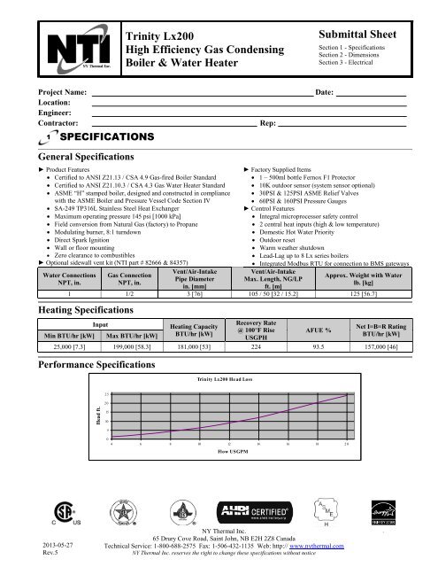 Trinity Lx 200 Submittal - NY Thermal Inc.