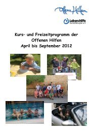 und Freizeitprogramm der Offenen Hilfen April bis September 2012