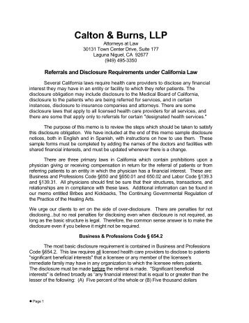 California Law Referral and Disclosure Requirements