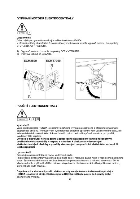 ElektrocentrÃ¡la ECM 2800K2 * ECMT 7000 NÃ¡vod k ... - Honda