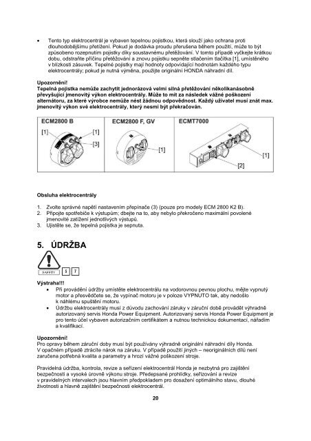 ElektrocentrÃ¡la ECM 2800K2 * ECMT 7000 NÃ¡vod k ... - Honda