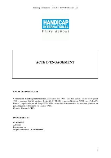 ACTE D'ENGAGEMENT - Handicap International