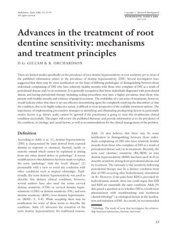Advances in the treatment of root dentine sensitivity: mechanisms ...