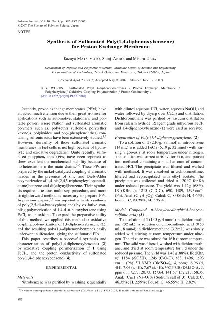 Synthesis of Sulfonated Poly(1,4-diphenoxybenzene) for Proton ...