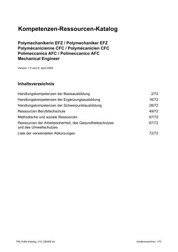 Kompetenzen-Ressourcen-Katalog - Swissmem Berufsbildung