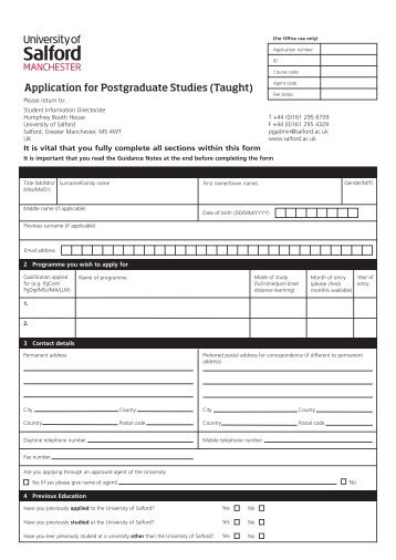 postgraduate taught application form - University of Salford