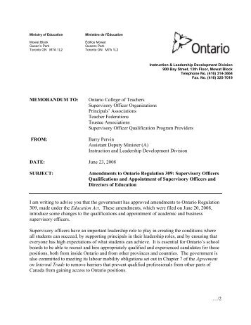 Supervisory Officers Qualifications and Appointment - OPSBA