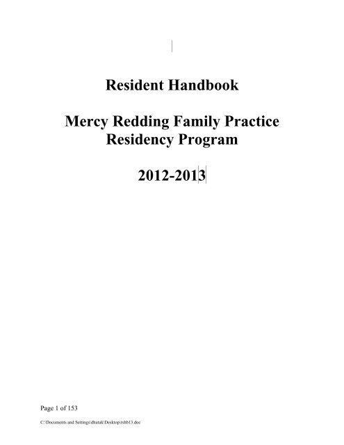 Resident Handbook Uc Davis Health System
