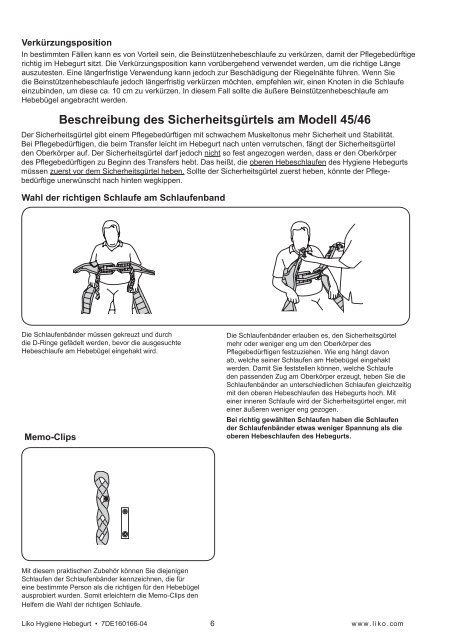 Gebrauchsanweisung Liko Hygiene Hebegurt, Modell 40, 45, 46 ...