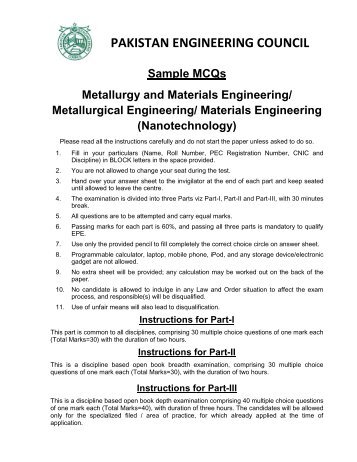 Metallurgy and Materials Engineering (Nanotechnology) - Pakistan ...