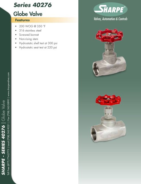 Series 40276 Globe Valve - SharpeÂ® Valves