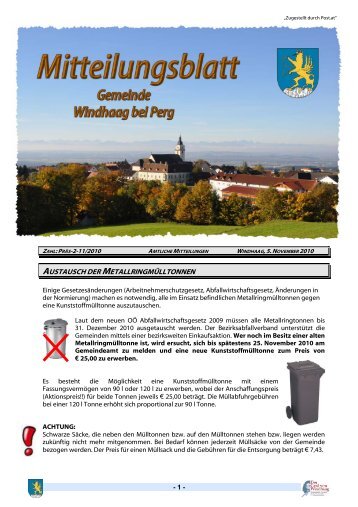 Mitteilungsblatt der Gemeinde Windhaag bei Perg vom 5. November ...