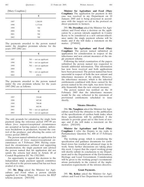 Written Answers. - Parliamentary Debates - Houses of the Oireachtas