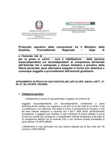 Protocollo operativo della convenzione tra il Ministero della Giustizia ...