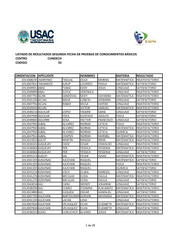 LISTADO DE RESULTADOS SEGUNDA FECHA DE ... - Usac