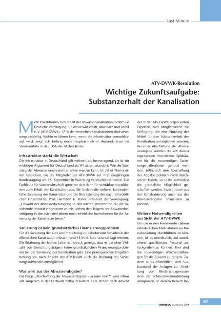 STEINZEUG Information 2004 - Fachverband Steinzeugindustrie eV