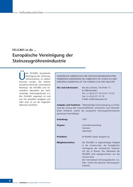 STEINZEUG Information 2004 - Fachverband Steinzeugindustrie eV