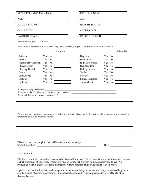 Health Form - Coppin State University
